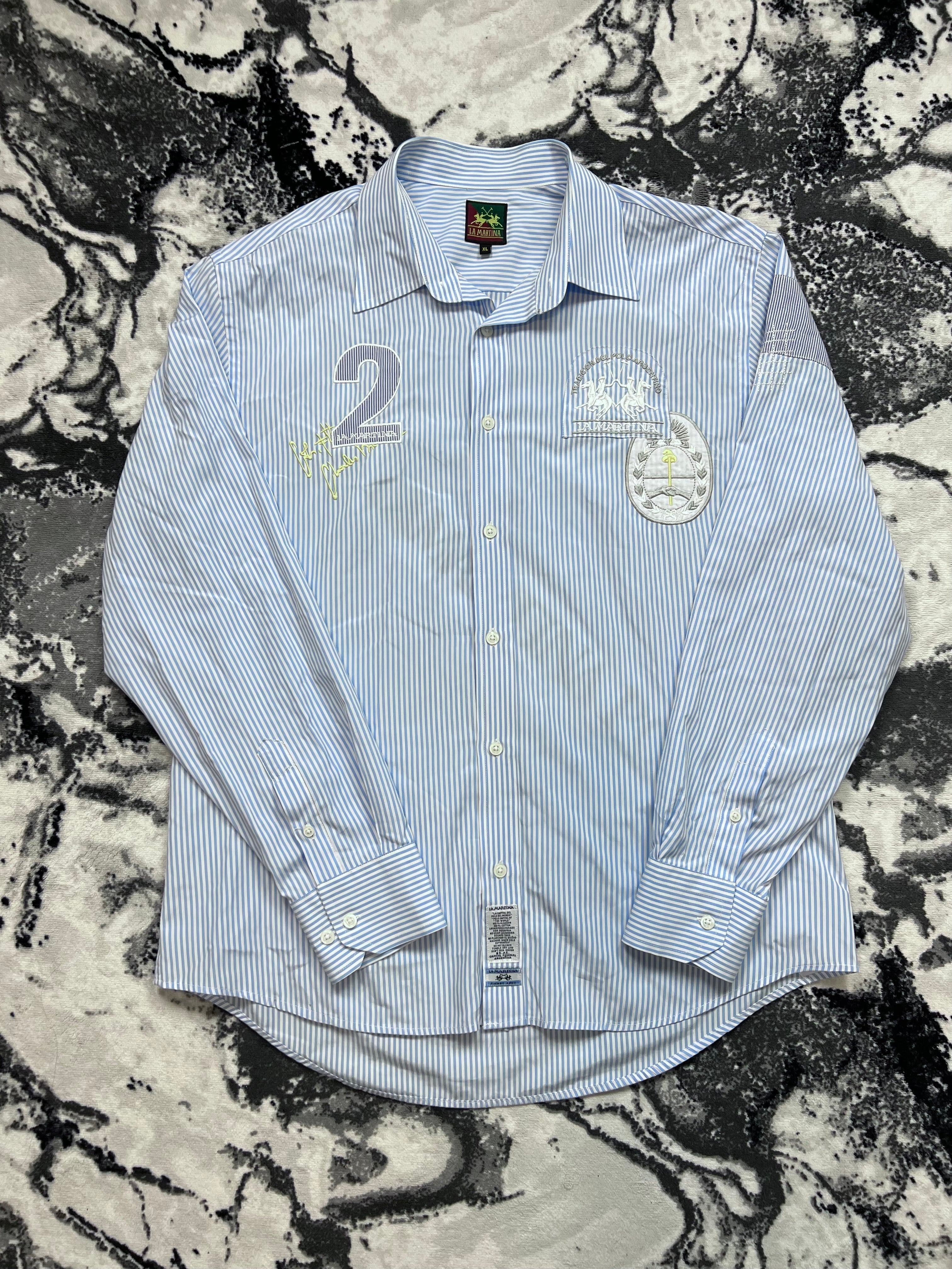 LaMartina светлосиня раирана риза с нашивки