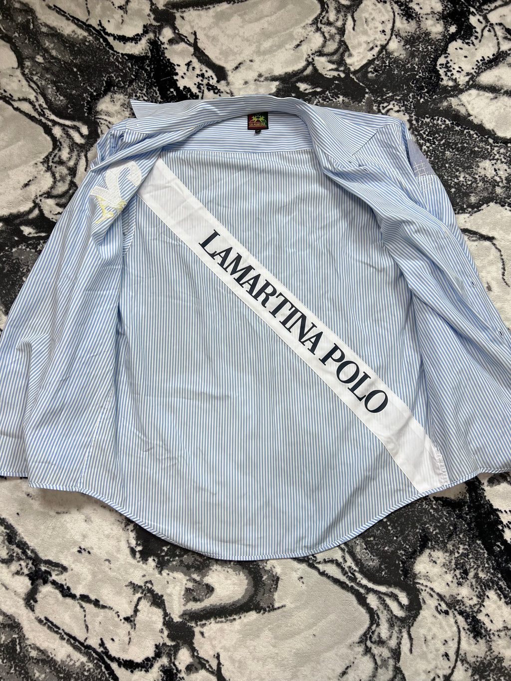 LaMartina светлосиня раирана риза с нашивки