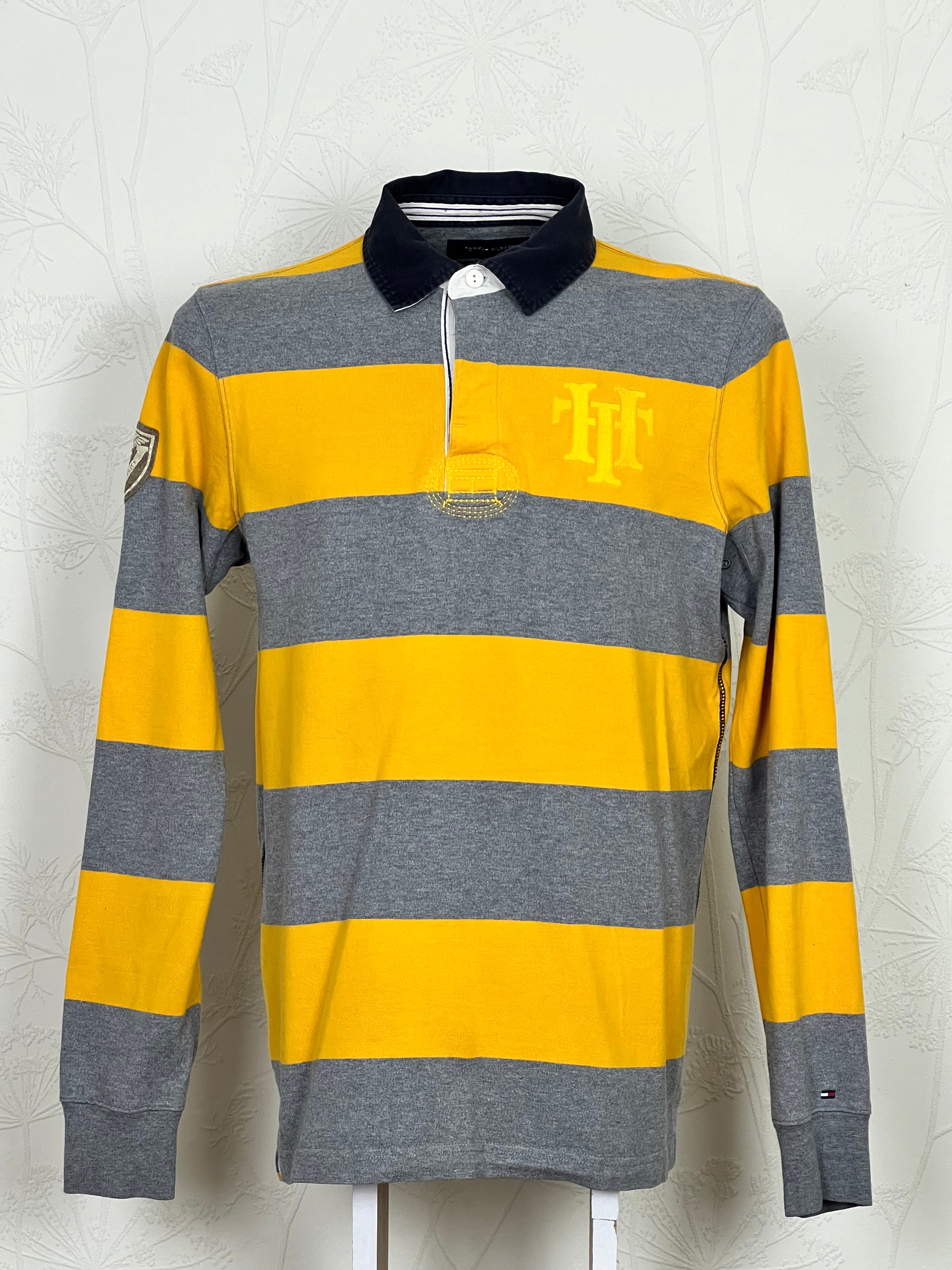 Tommy Hilfiger блуза на жълто-сиви раета с яка