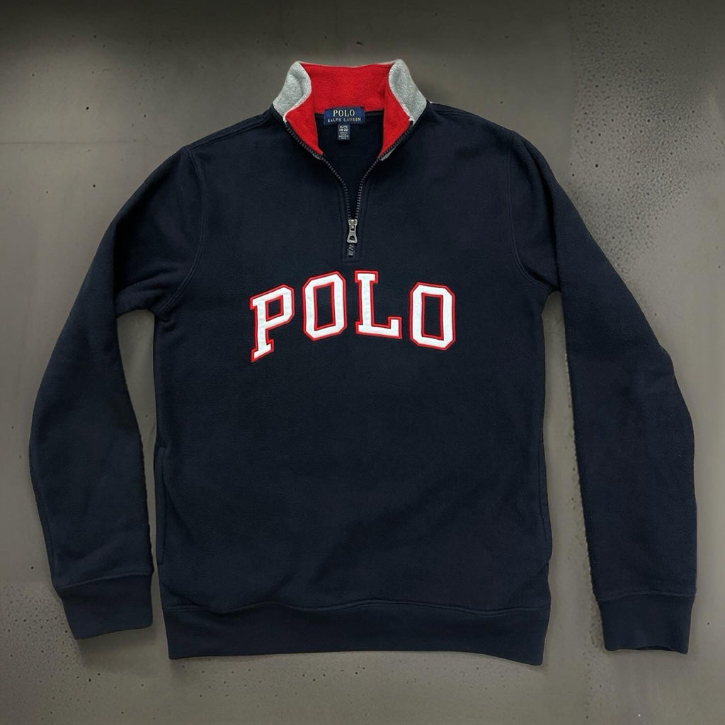 Polo леко тъмносино поларно горнище с  червена яка и 1/4 цип